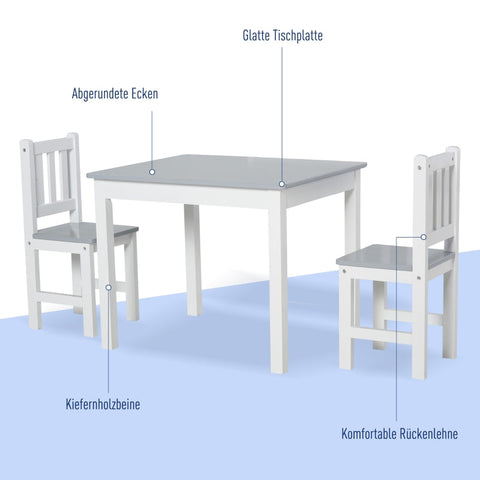 Rootz 3 Piece Children's Seating Group - Kids Table and Chairs - Toddler Furniture Set - Durable Pinewood & MDF - 60cm x 50cm x 48cm (Table), 25cm x 25cm x 55cm (Chairs) - Ages 3+ - Easy to Assemble and Clean