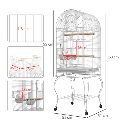 Rootz Bird Cage on Wheels - Aviary - Parrot House - Easy Cleaning - 51cm x 51cm x 153cm