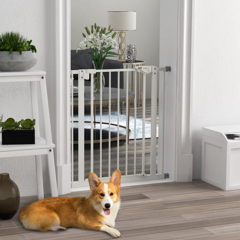 Rootz Dog Door Gate Barrier - Pet Gate - Safety Gate - Metal & Plastic, Easy Access, 68W x 77H cm, White