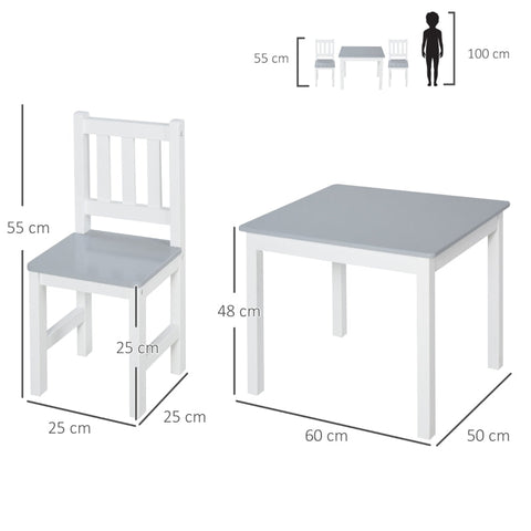 Rootz 3 Piece Children's Seating Group - Kids Table and Chairs - Toddler Furniture Set - Durable Pinewood & MDF - 60cm x 50cm x 48cm (Table), 25cm x 25cm x 55cm (Chairs) - Ages 3+ - Easy to Assemble and Clean