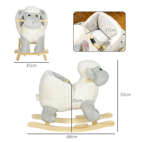 Rootz Rocking Horse Cute Sheep - Rocking Toy - Plush Animal - Sound Effects - Promotes Balance - 68cm x 35cm x 55cm