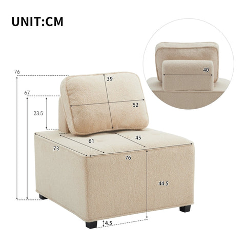 Rootz Modular Living Room Sofa - Sectional Couch - Comfy Seating - Breathable Teddy Velvet - 76cm x 73cm x 76cm