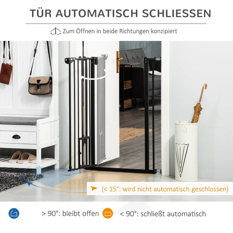 Rootz Pet Safety Gate - Dog Door Guard - Adjustable Width - Steel - Automatic Close - Double Lock System - 68cm x 104cm x 5cm