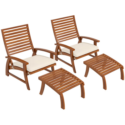 Rootz Garden Chairs Set - Relaxation Chairs - Footstools Included - Acacia Wood Comfort - 59cm x 73cm x 75cm