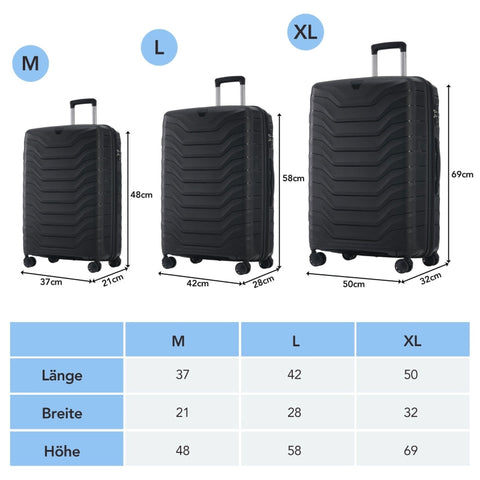 Rootz 3 Piece Suitcase Set - Luggage Set - Travel Bags - TSA Locks - 37x21x48cm, 42x28x58cm, 50x32x69cm - Lightweight & Scratch Resistant PP Material