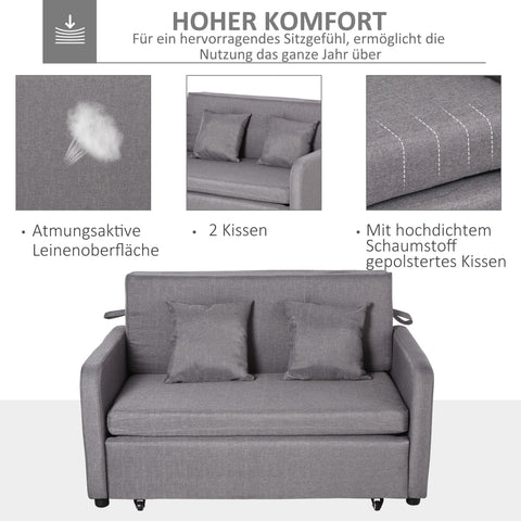 Rootz Sofa Bed for 2 People - Convertible Couch - Sleeper Sofa - Storage Space - Grey - 136L x 92W x 84H cm
