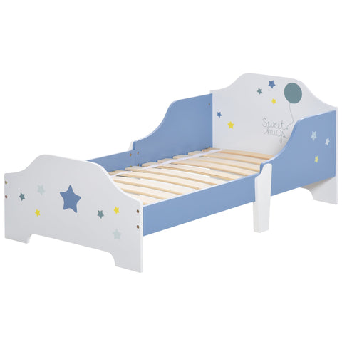 Rootz Children's Bed 3-6 Years - Toddler Bed - Kids Cot - Safety Features - 143 x 74 x 59 cm - Blue White Star Design
