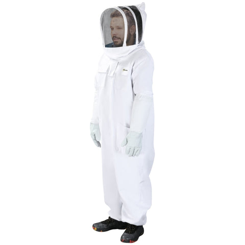 Rootz Beekeeping Suit - Full Body Beekeeper Protective Gear - White Cotton Suit - Removable Mesh Veil - Elastic Rubber Cuffs - XXL - 160cm x 53cm x 144cm