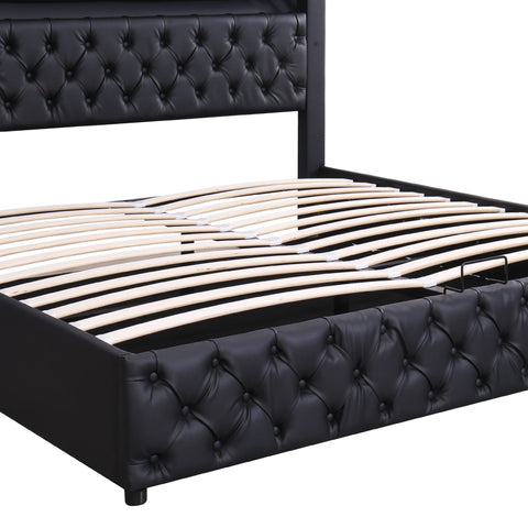 Rootz Upholstered Bed Frame - Slatted Bed - Storage Bed - LED Lighting - 160 x 200 cm - Easy Assembly
