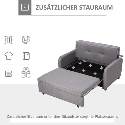 Rootz Sofa Bed for 2 People - Convertible Couch - Sleeper Sofa - Storage Space - Grey - 136L x 92W x 84H cm