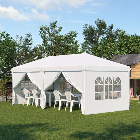 Rootz Folding Gazebo - Removable Side Panels - Large Windows - Zip Doors - Steel Frame - White - 585cm x 295cm x 270cm