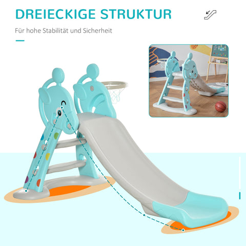 Rootz Children's Slide with Basketball Hoop - Foldable Toy Slide - Indoor Outdoor Fun - Non-Toxic HDPE - 147 x 82 x 85.5 cm