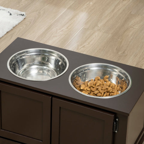 Rootz Elevated Dog Feeding Station - Raised Dog Bowls - Pet Feeding Stand - Reduces Strain on Joints - Easy to Clean - Ample Storage Space - 60L x 30W x 34H cm - Stainless Steel & MDF