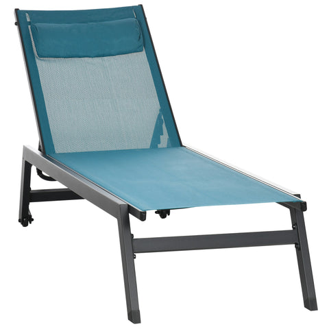 Rootz Aluminum Sun Lounger Sundeck - Patio Lounge Chair - Adjustable Chaise - Multi-Position Comfort - 55W x 195D x 30H cm - Blue