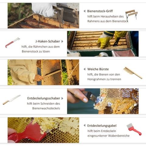 Rootz Beekeeping Set - 7-Piece Honey Harvesting Kit - Stainless Steel Tools - Hive Chisel - Uncapping Knife - 28.5cm Smoker