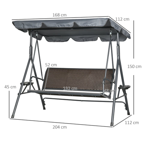Rootz 3-Seater Garden Lounger - Outdoor Swing - Patio Recliner - Ergonomic Design - 204cm x 112cm x 150cm