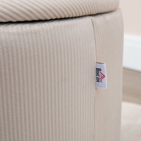 Rootz Set of 2 Stools - Footstools - Storage Boxes - Space-Saving Design - Ø40 x 41H, Ø30 x 32H cm - White Velor Fabric