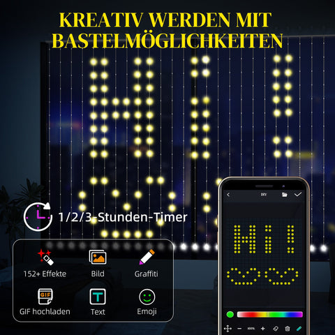 Rootz Curtain with 400 LED Lights - String Lights - Dynamic Lighting - Music Sync - Wi-Fi Control - 300cm x 300cm