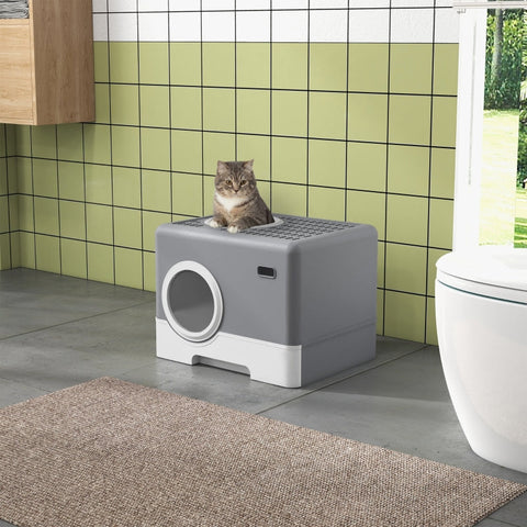 Rootz Cat Litter Tray - Cat Litter Box - Enclosed Litter Box - Easy Cleaning - Enhanced Privacy - 52cm x 41cm x 38.5cm - Gray