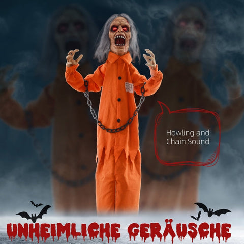 Rootz Animated Halloween Decoration - Spooky Prisoner Ghost - Interactive Scary Figurine - Glowing Eyes - Creepy Howls - 50cm x 15cm x 85cm