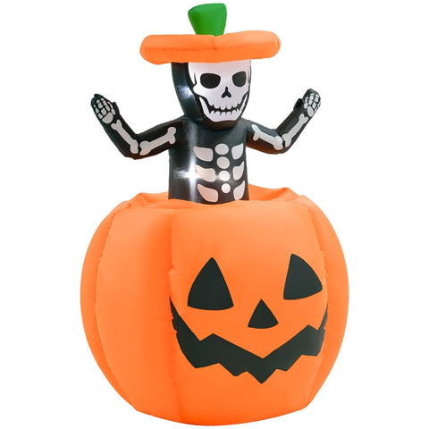 Rootz Halloween Inflatable Decoration - Skeleton Pumpkin - LED Lights - Weatherproof - Transform Home - 100cm x 100cm x 150cm