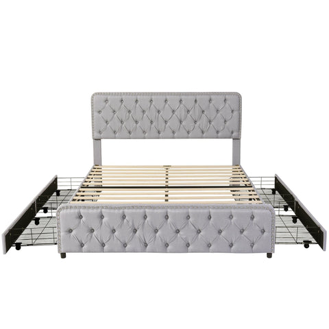 Rootz Upholstered Bed - Platform Bed - Storage Bed - Height-Adjustable Headboard - 211.5cm x 160cm x 108.5cm - Light Gray Linen Fabric