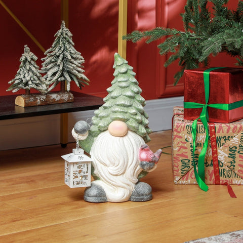 Rootz Christmas Gnome Statue with Lantern - LED Christmas Decoration - Festive Decor - Battery Operated - Custom-Fit Foam - 28cm x 21cm x 42cm