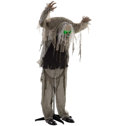 Rootz Animated Halloween Decoration - Skeleton Ghost - Bendable Arms - Green Glowing Head - Eerie Howls - 65cm x 30cm x 160cm