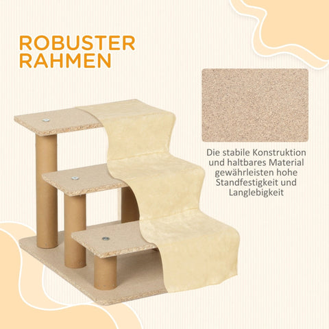 Rootz Flannel Cat Staircase - Dog Steps - Pet Ramp - Gentle Support and Mobility - 46cm x 35cm x 35cm - Beige - 5kg Capacity