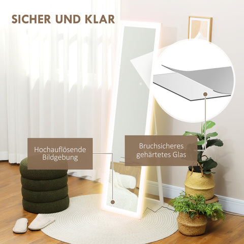 Rootz Full-Length Mirror - Hallway Mirror - Standing Mirror - LED Lighting - Touch Control - 160cm x 40cm