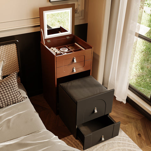 Rootz Dressing Table Set - Vanity Table - Makeup Table - LED Lighting - 50×40×115.6 cm - Elegant Design - Black+Brown