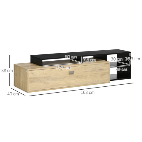 Rootz TV Stand Furniture - TV Bench - Entertainment Unit - Movable Shelf - 163cm x 40cm x 38cm