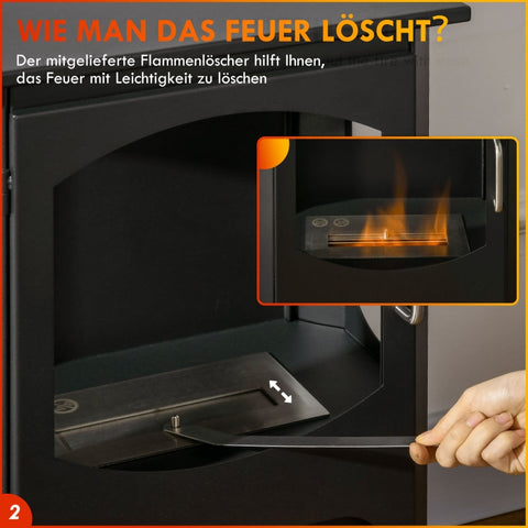 Rootz Ethanol Fireplace - Free-Standing - Bioethanol Heater - 3h Burning Time - Up to 25 m² - Compartment for Firewood - 43cm x 25cm x 68cm - Steel & Stainless Steel