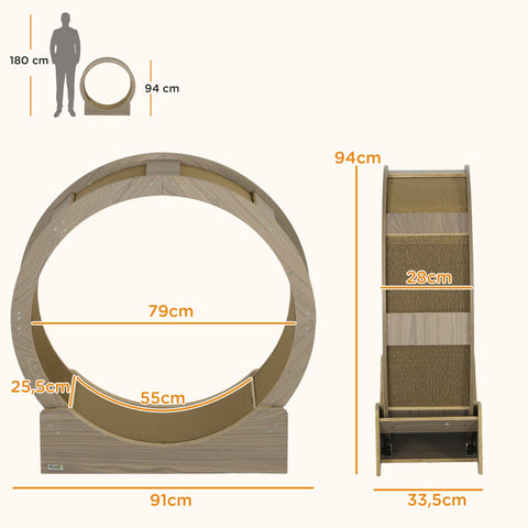 Rootz Cat Wheel - Cat Balance Bike - Cat Exercise Wheel - Supports Healthy Exercise - 91cm x 33.5cm x 94cm - Brown