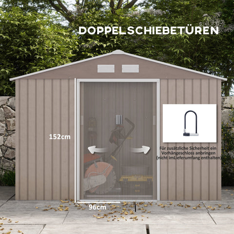 Rootz Tool Shed - Bike Shed - Garden Storage - Weatherproof Metal - 2.7m x 1.9m x 1.9m - Robust Galvanized Steel Construction
