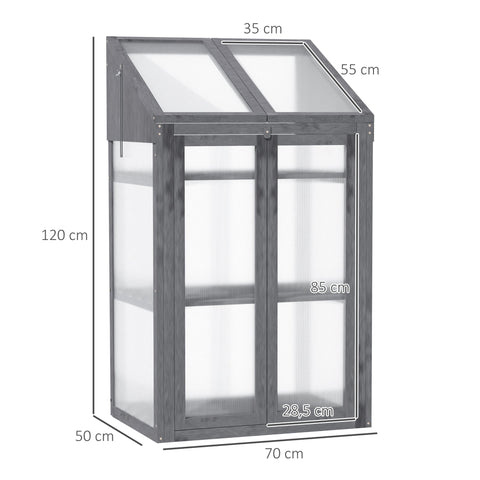 Rootz Mini Greenhouse - Small Greenhouse - Plant Nursery - Wooden Frame - 3 Shelves for Organization - 70L x 50W x 120H cm