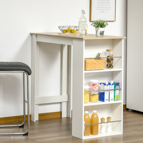 Rootz High Bar Table - Kitchen Table - Space-Saving Tables - 3 Shelves - 112L x 57W x 106H cm - Contemporary Design - Light Oak and White
