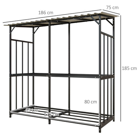 Rootz Firewood Rack - Wood Shelter - Log Store - Keeps Wood Dry - 186cm x 75cm x 185cm