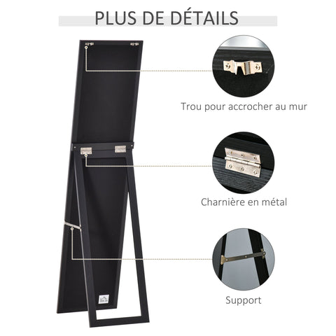 Rootz Freestanding and Wall Mirror - Floor Mirror - Dressing Mirror - Shatterproof Film - 37W x 37D x 154H cm - Black