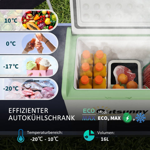 Rootz Portable Cooler Fridge - Car Fridge - Camping Refrigerator - 16L - -20℃ to 10℃ - 60cm x 32cm x 26cm
