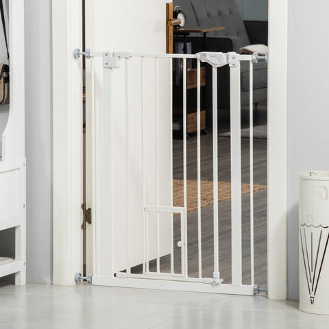 Rootz Door Gate with Cat Flap - Pet Safety Gate - Adjustable Pet Barrier - Maximum Security - Automatic Closing - One-Handed Operation - 68W x 91.4H cm - Steel and Plastic