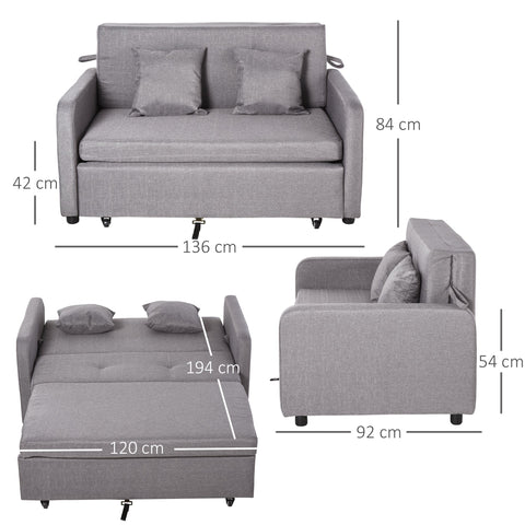 Rootz Sofa Bed for 2 People - Convertible Couch - Sleeper Sofa - Storage Space - Grey - 136L x 92W x 84H cm