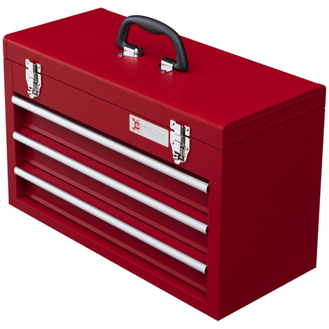 Rootz Tool Box - Steel Tool Case - Portable Tool Organizer - 3 Drawers - Top Storage Compartment - Secure Lock - 51cm x 22cm x 32cm