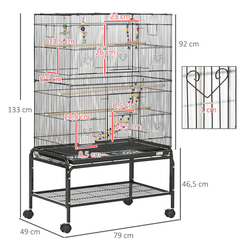 Rootz Bird Cage on Wheels - Aviary - Parrot Enclosure - Easy Cleaning - 79 x 49 x 133 cm - Black