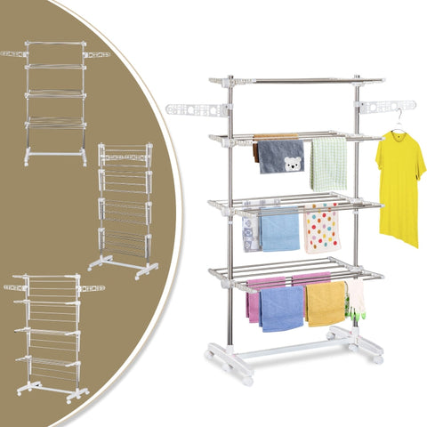 Rootz Mobile Clothes Airer with Wheels - Foldable Drying Rack - Rustproof Laundry Stand - Maximum Versatility - Optimal Flexibility - Easy to Fold and Store - 142cm x 55cm x 172cm - Stainless Steel