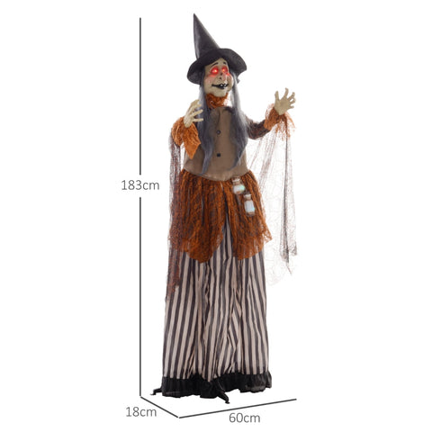 Rootz Animated Halloween Decoration - Witch with Glowing Potion - Spooky Prop - Eerie Sound Effects - 60cm x 18cm x 183cm