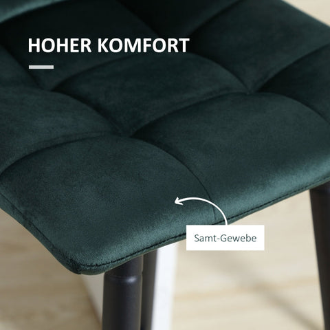 Rootz Bar Stools Set of 2 - Kitchen Stools - Velvet Fabric - Ergonomic Design - Robust Steel Frame - Green - 42cm x 47cm x 105cm