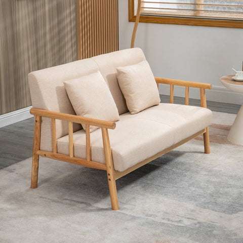 Rootz 2-Seater Sofa - Compact Couch - Loveseat - Linen Look Fabric - Up to 200 kg Capacity - Optimal Comfort - Timeless Charm - 123L x 69W x 74H cm