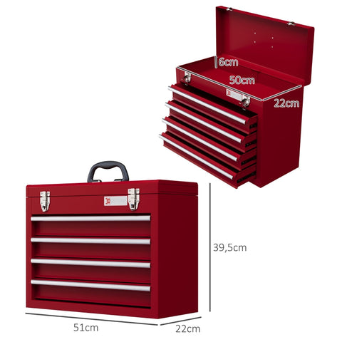 Rootz Tool Case - Tool Cabinet - Storage Chest - Robust Steel - 18kg Capacity - 51cm x 22cm x 39.5cm