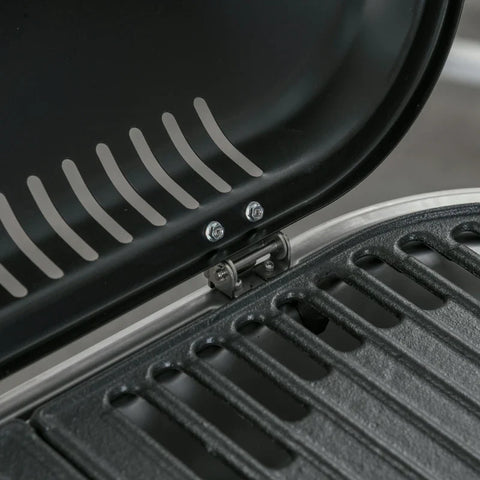 Rootz Gas Grill - Folding Tray - Grease Catcher - Rustproof Aluminum - Propane-butane - Camping Cartridges - Gas Regulator - Stainless Steel - Black-silver - 100L x 41.6W x 82.5H cm